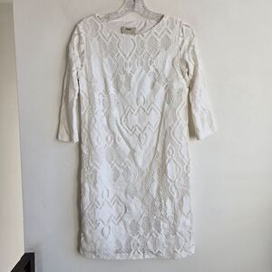 Fuzzi Italy Women's Small A Line White Crochet‎ Stretchy Mini 3/4 Sleeve Dress